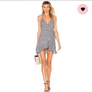 Lovers + Friends Small Gingham Wrap Ruffle Trim Dress Black White Mini